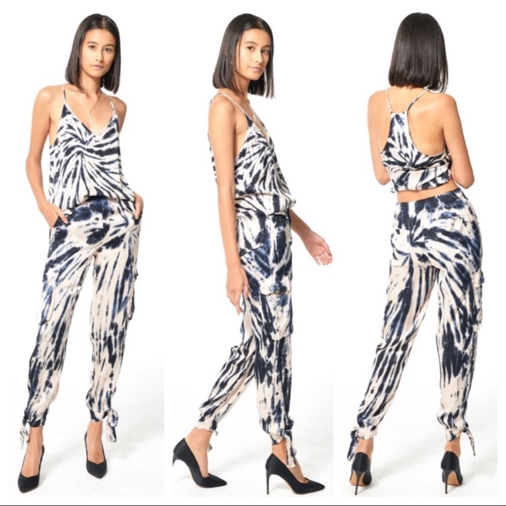 Young Fabulous & Broke Tie Dye Satin Ankle Pants Joggers Cargo Pants Medium